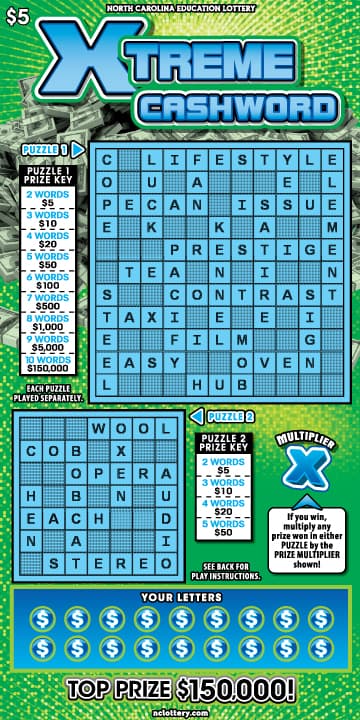 Xtreme Cashword scratch-off ticket