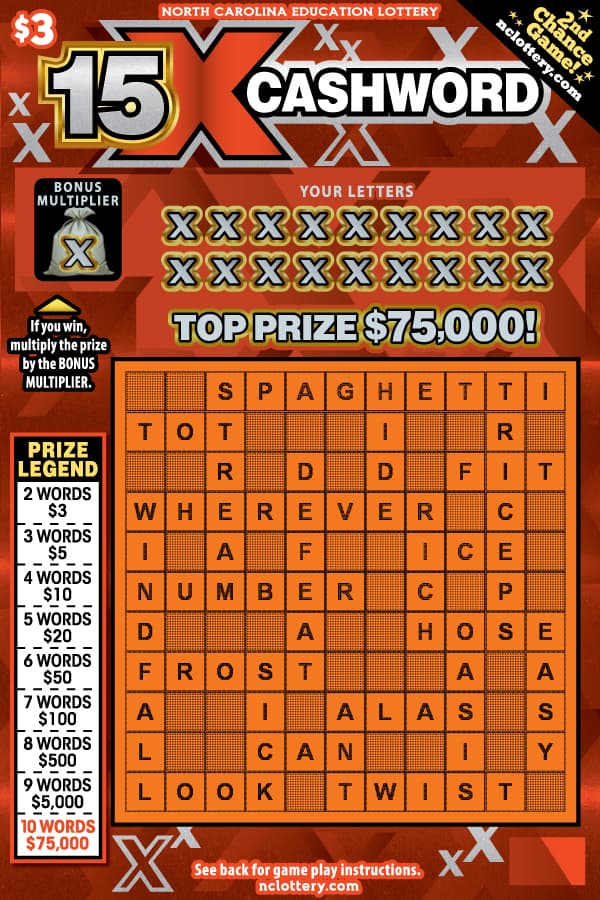 15X Cashword scratch-off ticket