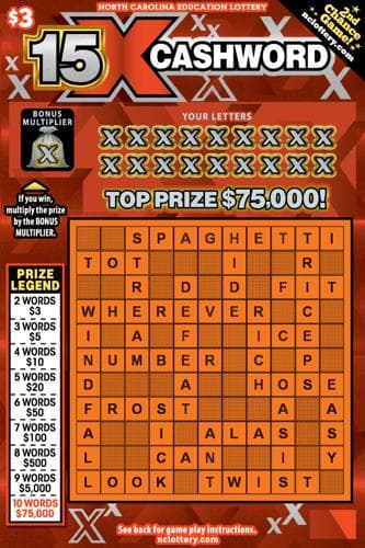 15X Cashword scratch-off ticket