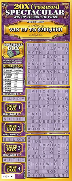 20X Crossword Spectacular scratch-off ticket