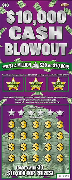 $10,000 Ca$h Blowout scratch-off ticket