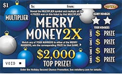 Merry Money 2X scratch-off ticket