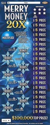 Merry Money 20X scratch-off ticket