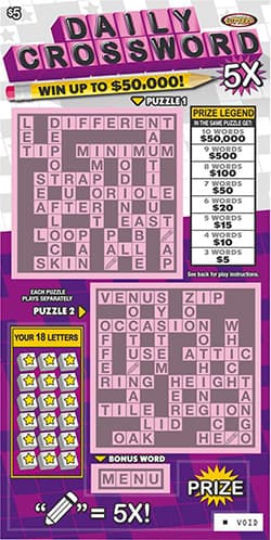 Daily Crossword 5X scratch-off ticket
