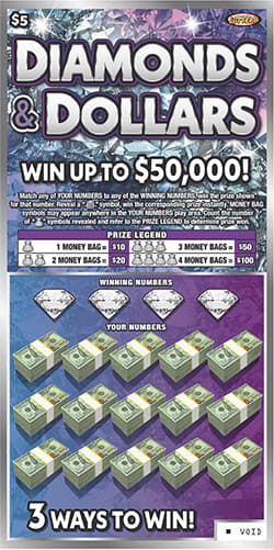 Diamonds & Dollars scratch-off ticket