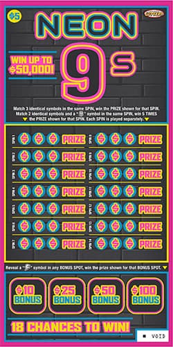 Neon 9s scratch-off ticket