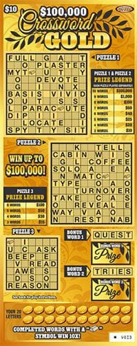 $100,000 Crossword Gold scratch-off ticket