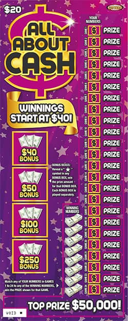 All About Cash scratch-off ticket
