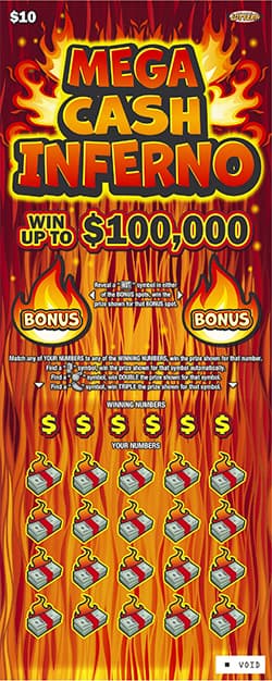 Mega Cash Inferno scratch-off ticket