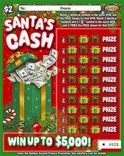 Santa's Cash scratch-off ticket