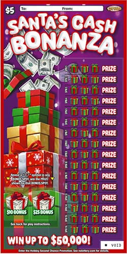 Santa's Cash Bonanza scratch-off ticket
