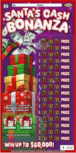 Santa's Cash Bonanza scratch-off ticket