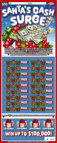 Santa's Cash Surge scratch-off ticket