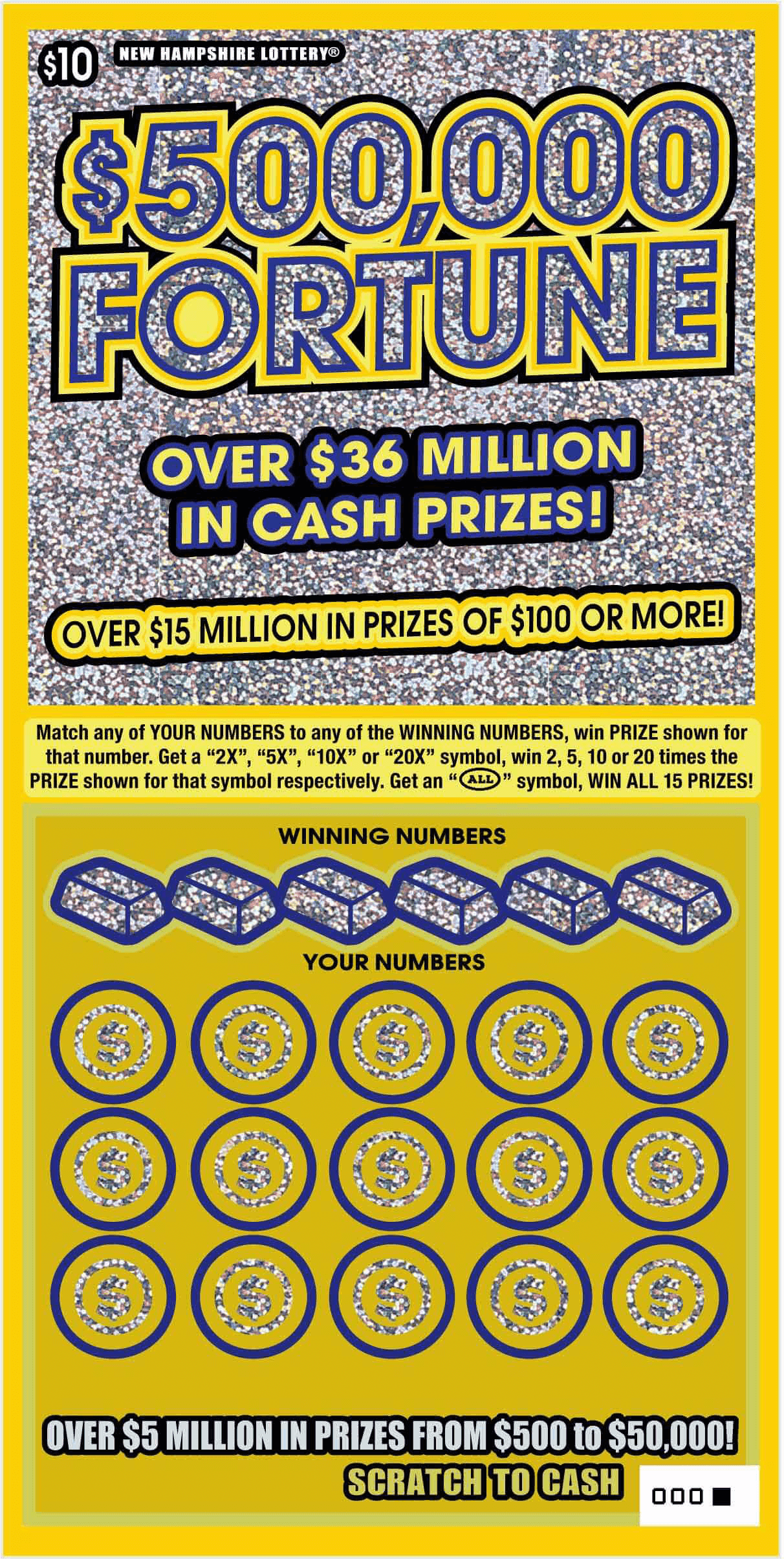 $500,000 Fortune Series III scratch-off ticket