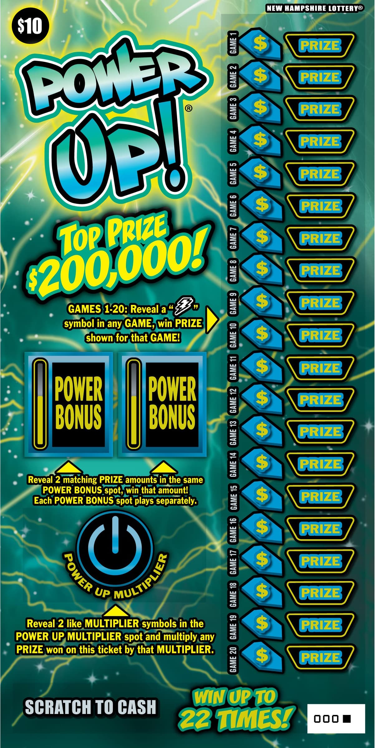Power Up! scratch-off ticket