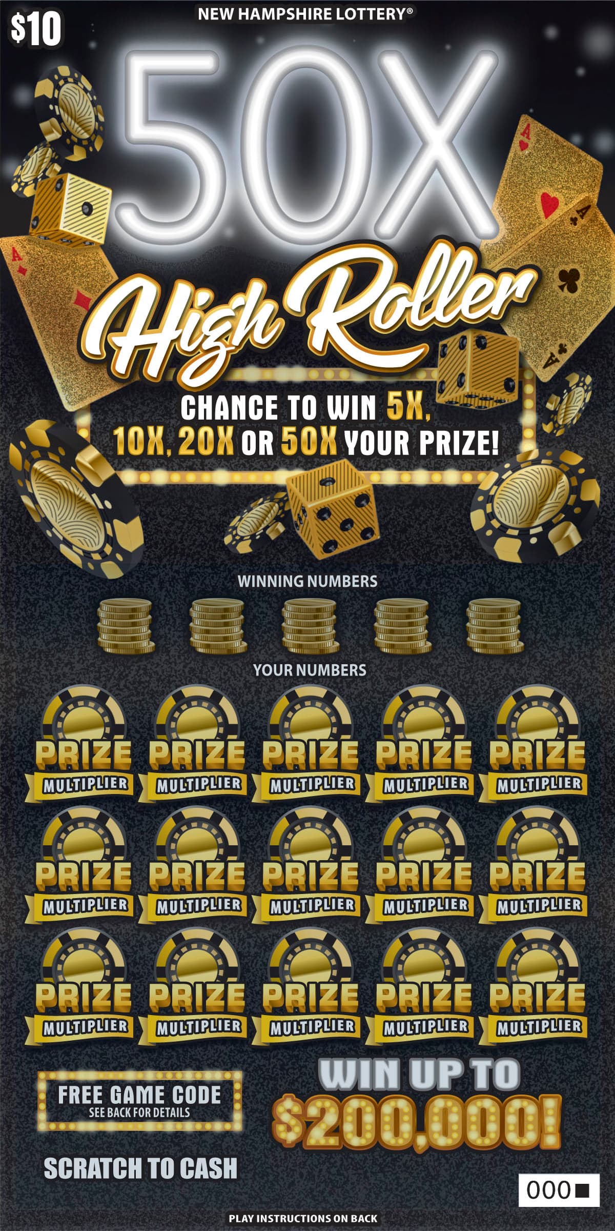 50X High Roller scratch-off ticket
