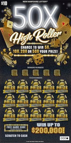 50X High Roller scratch-off ticket