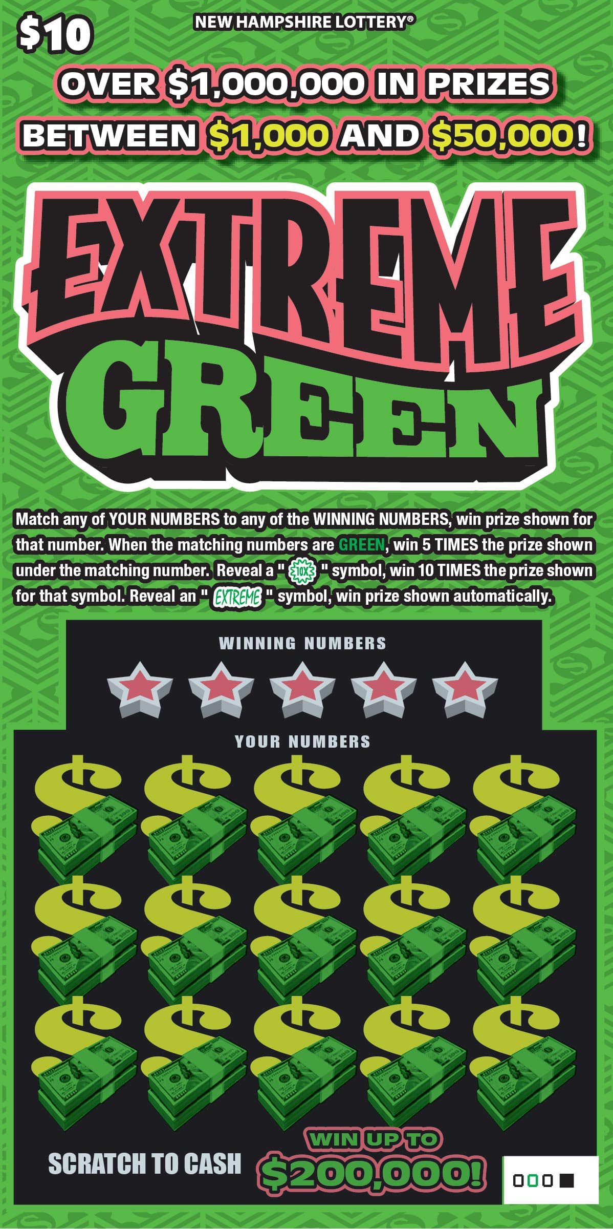 Extreme Green scratch-off ticket