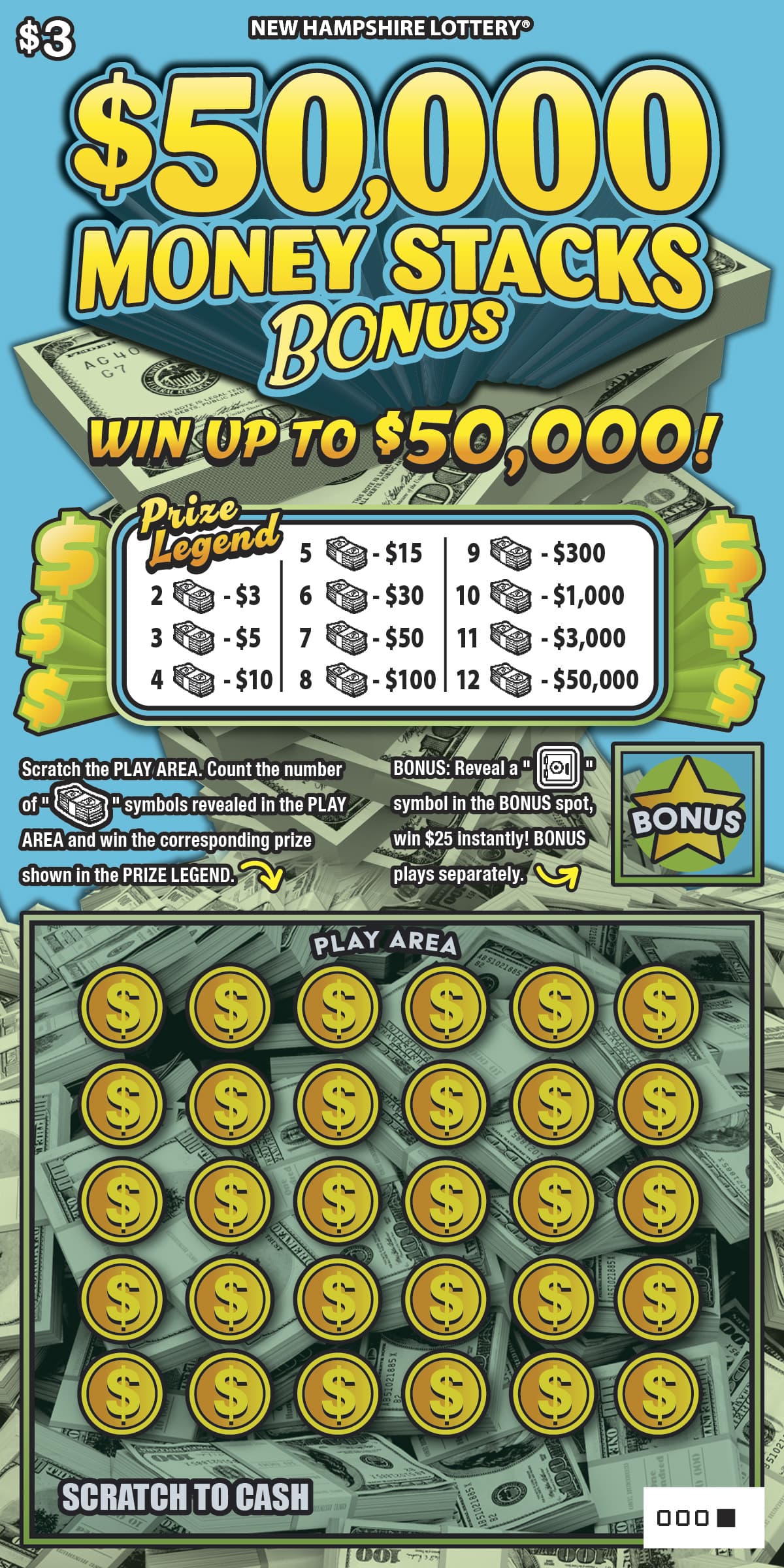 $50,000 Money Stacks Bonus scratch-off ticket