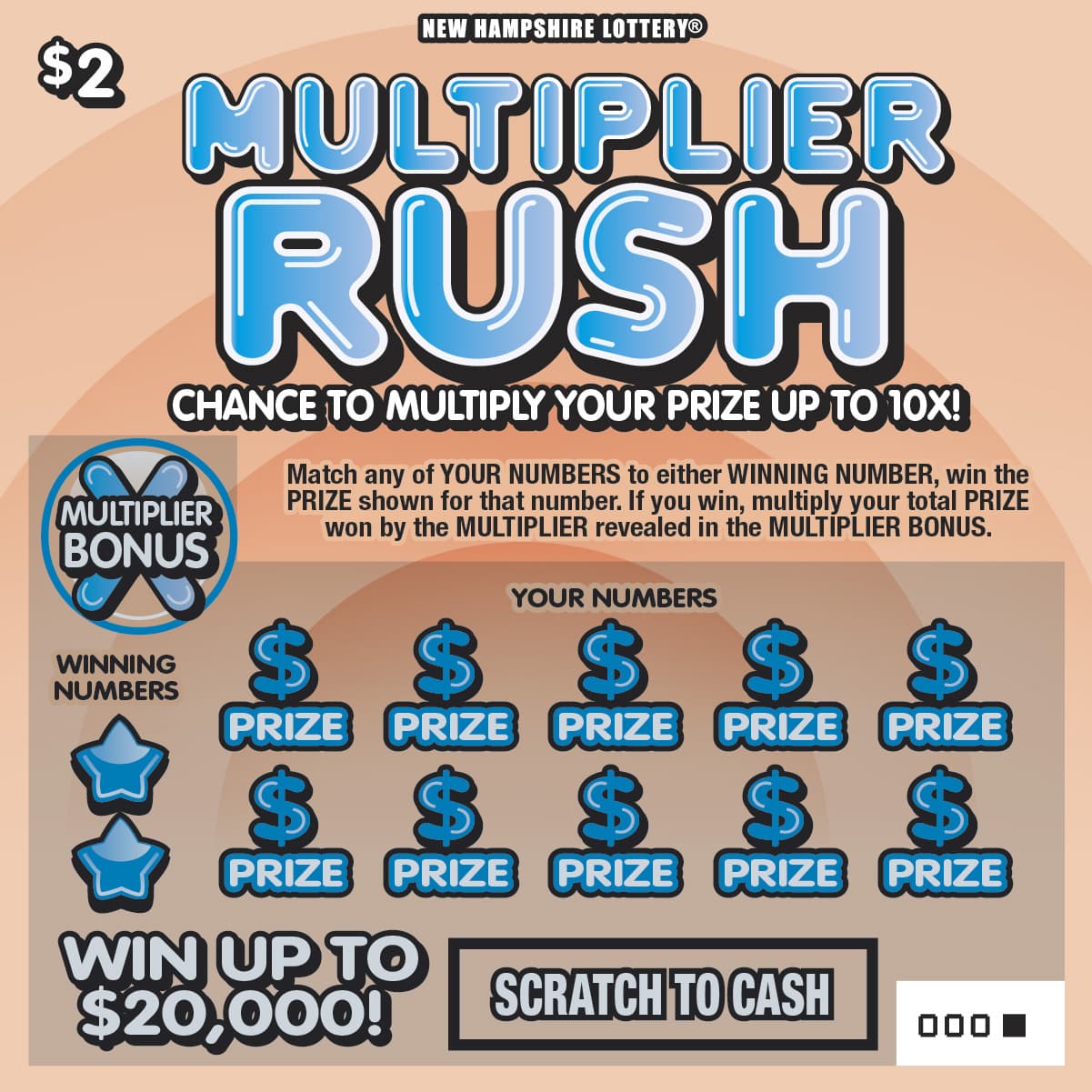 Multiplier Rush scratch-off ticket