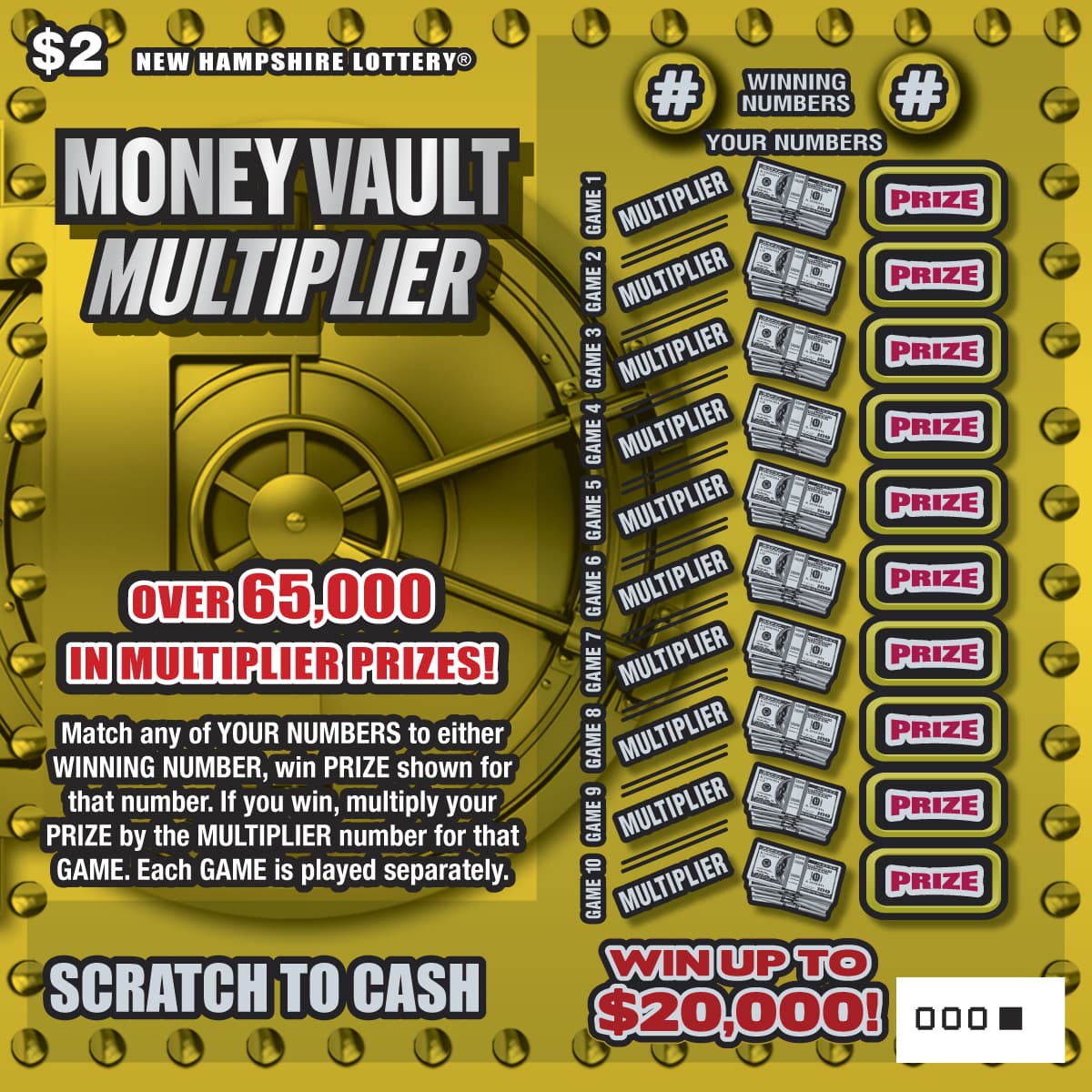 Money Vault Multiplier scratch-off ticket