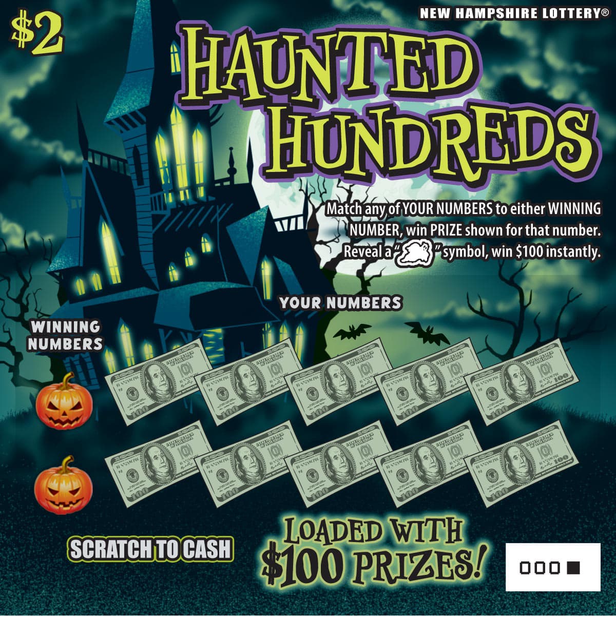 Haunted Hundreds scratch-off ticket