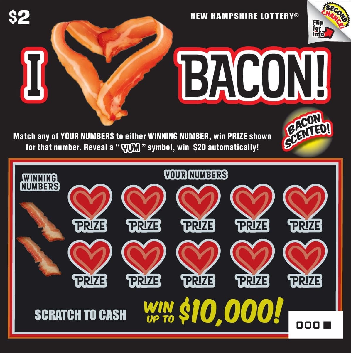 I Heart Bacon scratch-off ticket