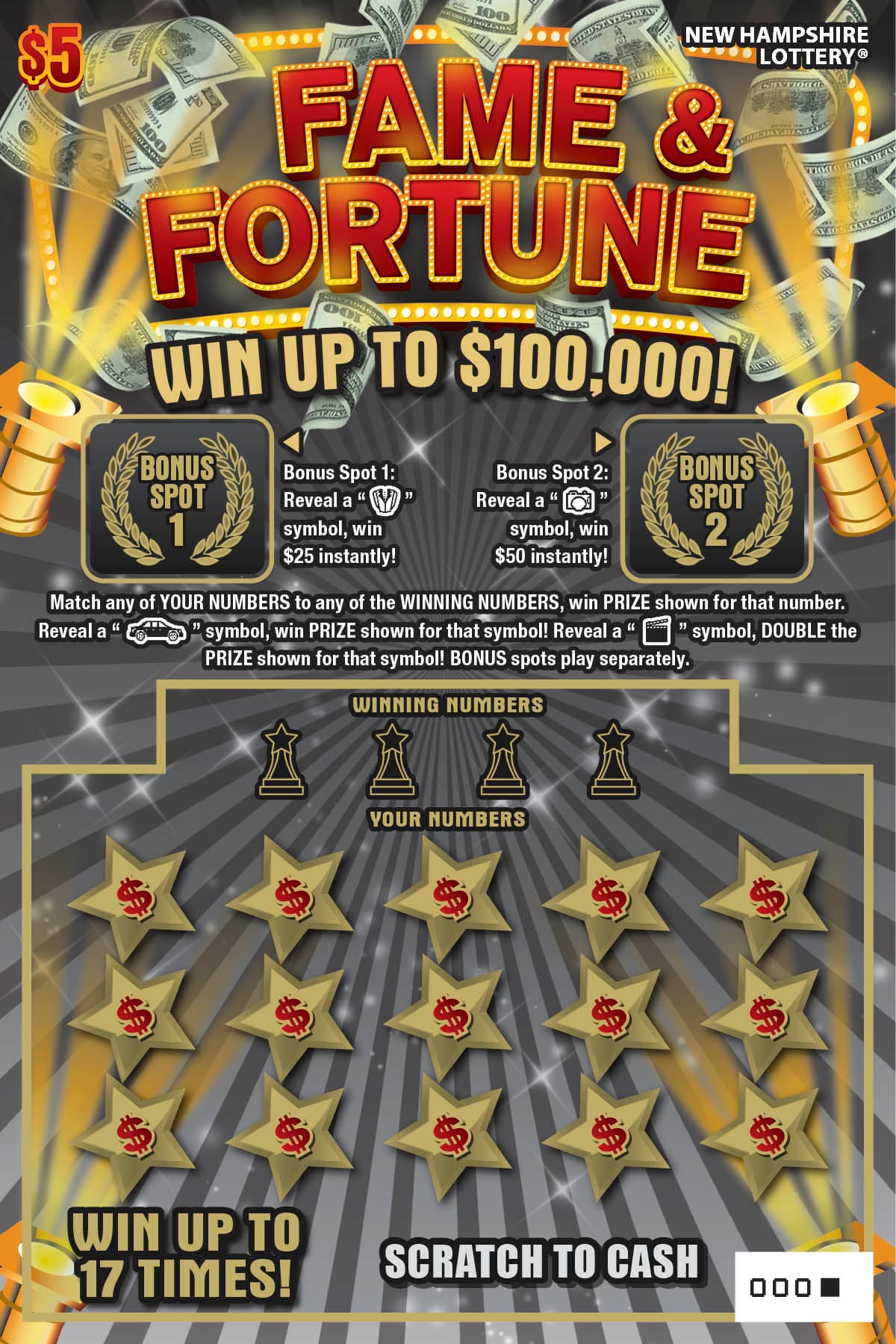 Fame & Fortune scratch-off ticket