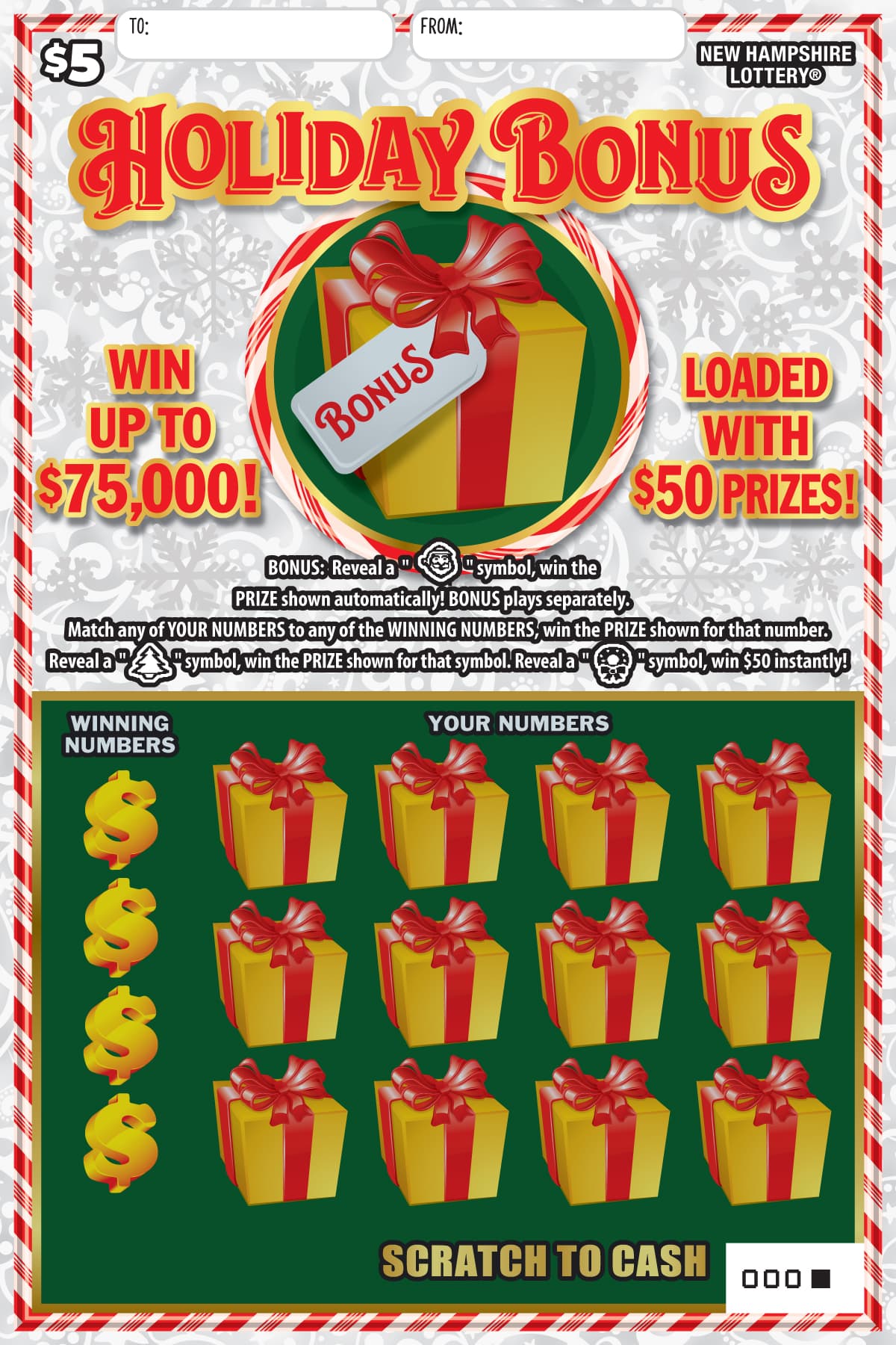 Holiday Bonus scratch-off ticket