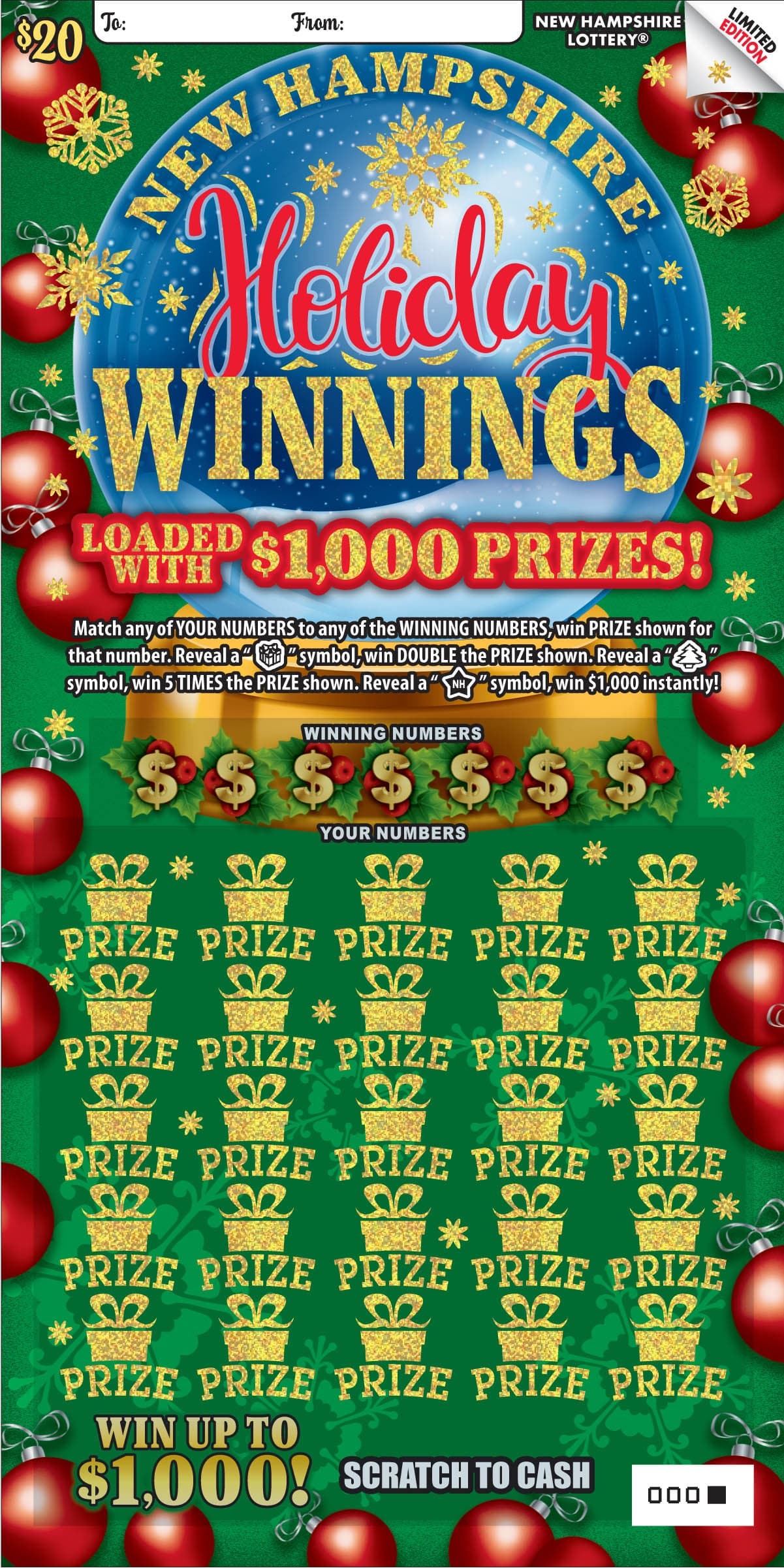 New Hampshire Holiday Winnings scratch-off ticket