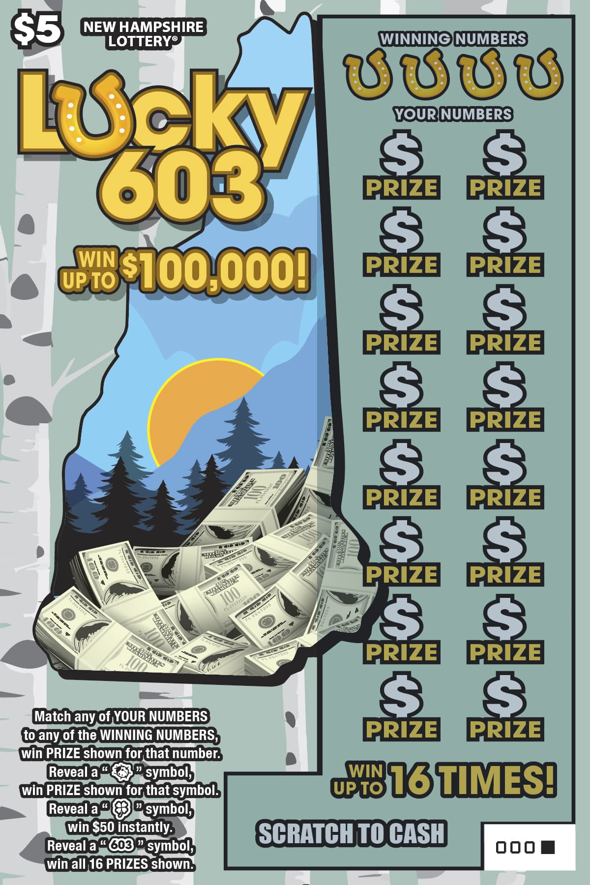 Lucky 603 scratch-off ticket