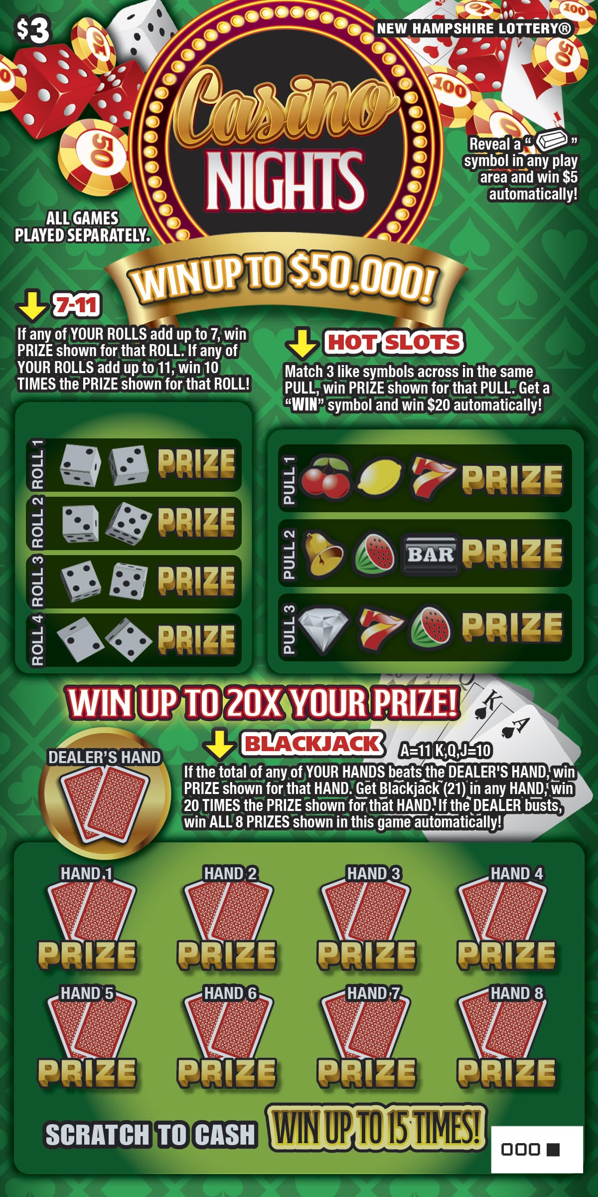 Casino Nights scratch-off ticket