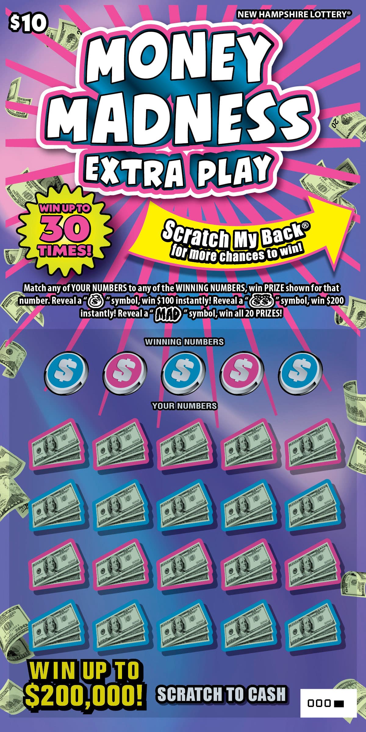 Money Madness Extra Play scratch-off ticket