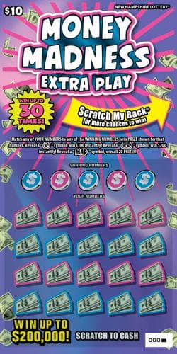 Money Madness Extra Play scratch-off ticket