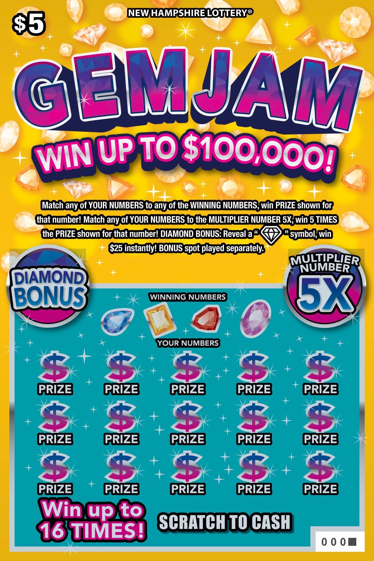 Gem Jam scratch-off ticket