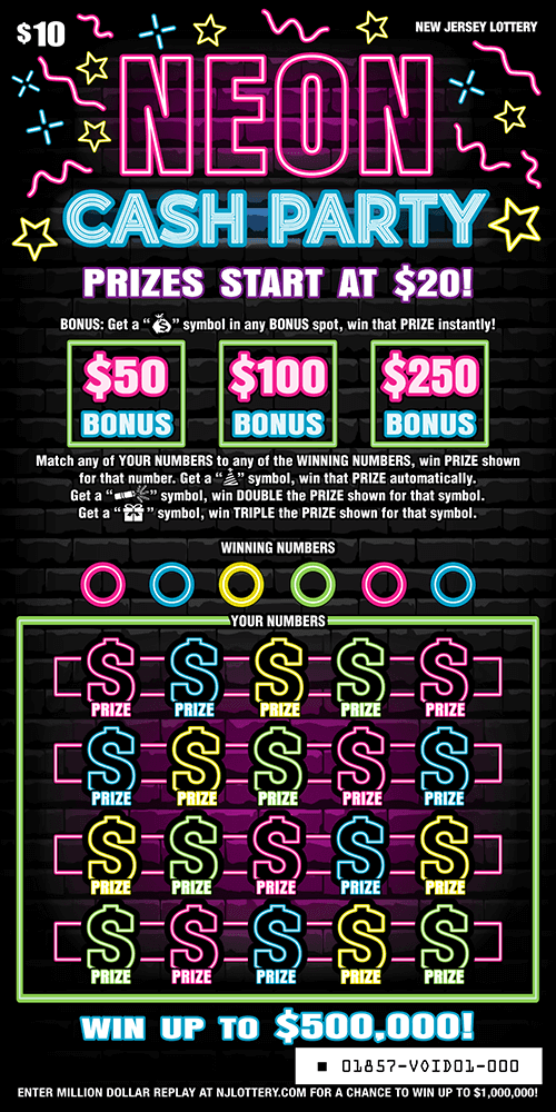 Neon Cash Party scratch-off ticket