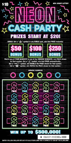 Neon Cash Party scratch-off ticket