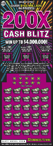 200X Cash Blitz scratch-off ticket