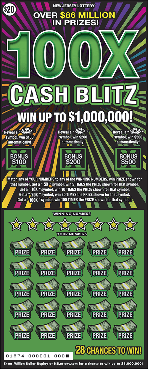 100X Cash Blitz scratch-off ticket