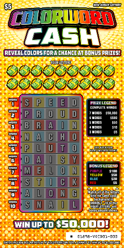 Colorword Cash scratch-off ticket