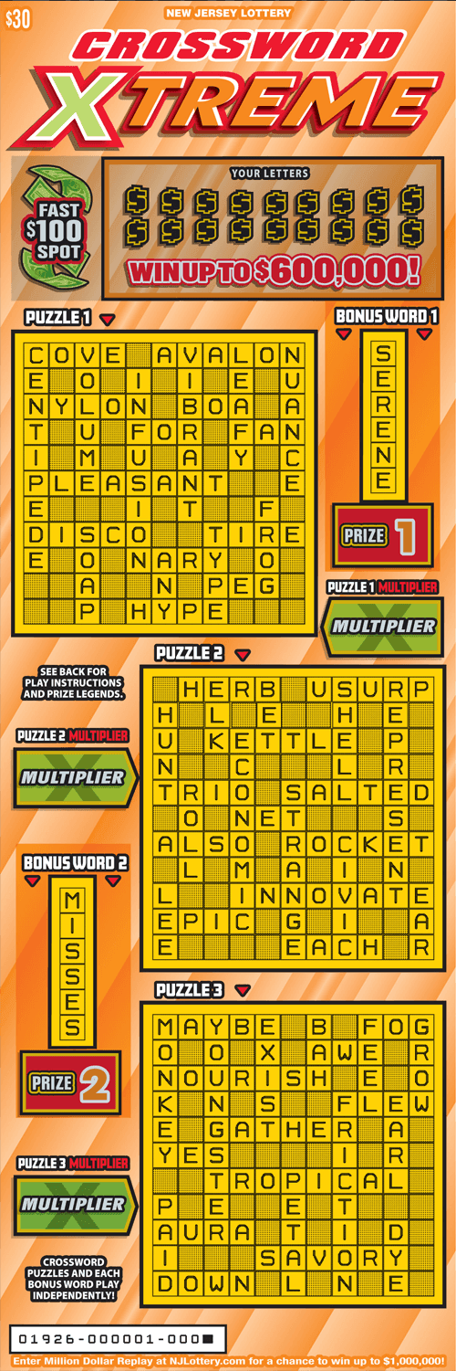 Crossword Xtreme scratch-off ticket