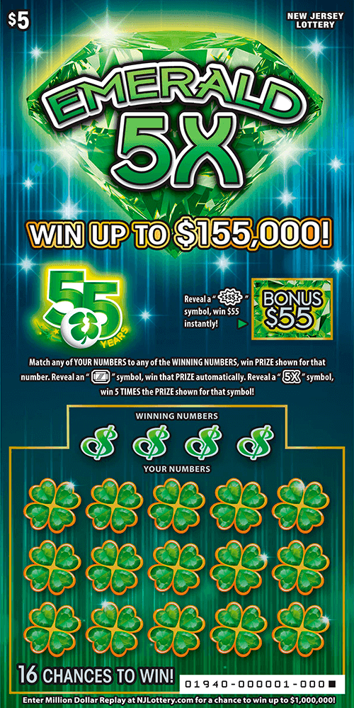 Emerald 5X scratch-off ticket