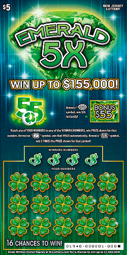 Emerald 5X scratch-off ticket