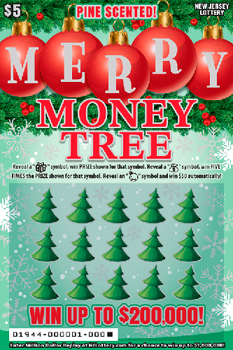 Merry Money Tree scratch-off ticket