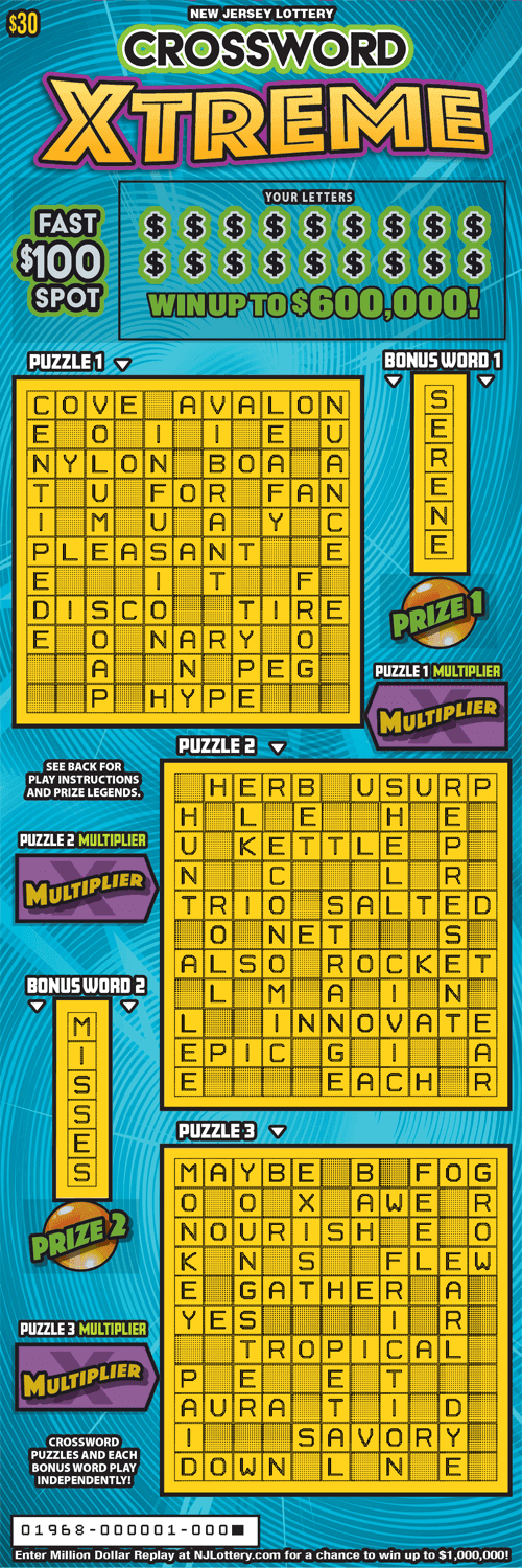Crossword Xtreme scratch-off ticket