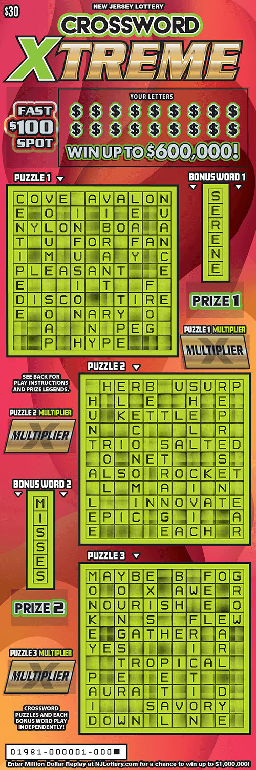 Crossword Xtreme scratch-off ticket