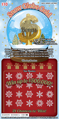 Snow Globe Gold scratch-off ticket