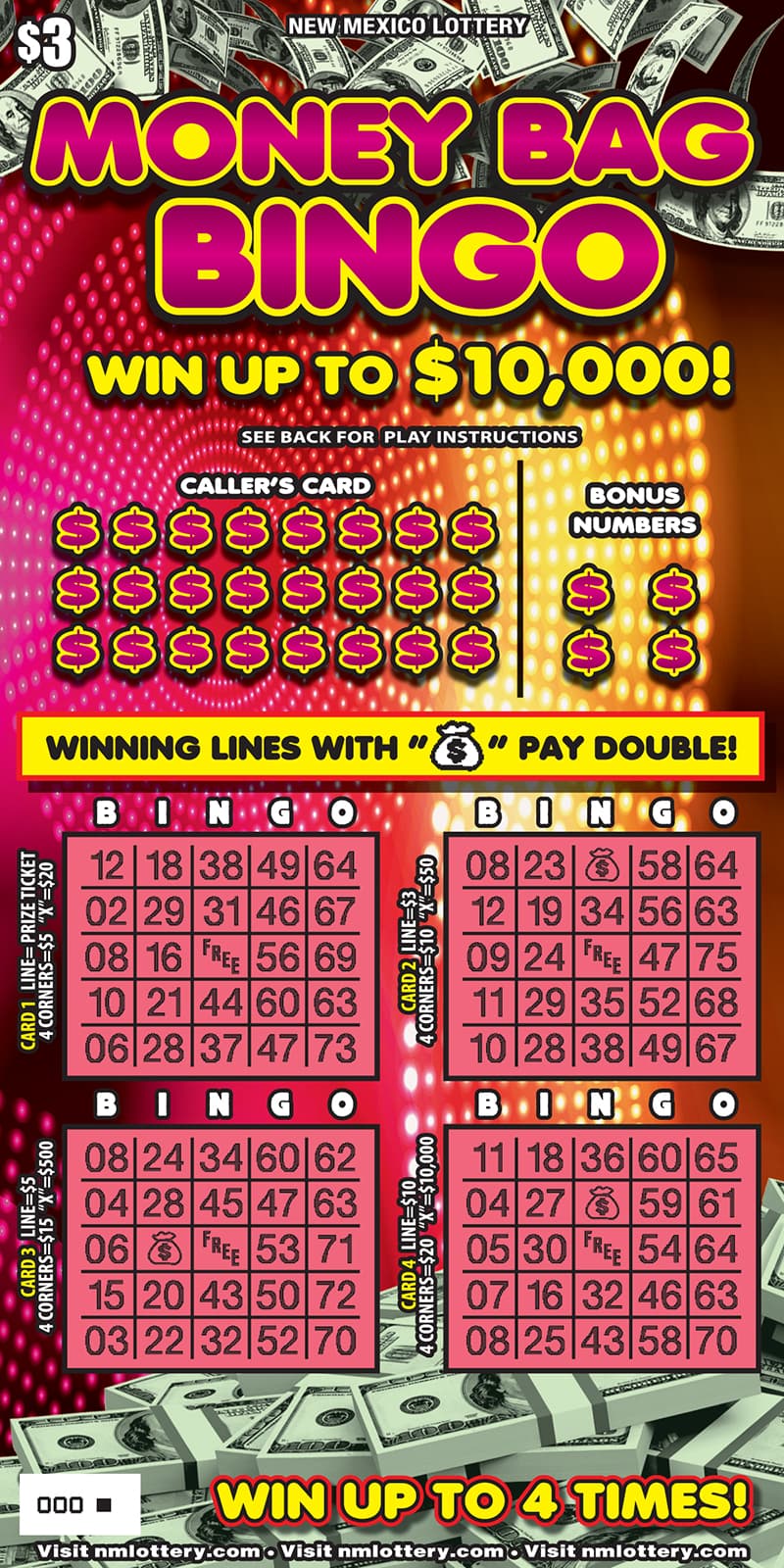 Money Bag Bingo scratch-off ticket
