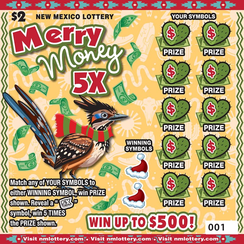 Merry Money 5X scratch-off ticket
