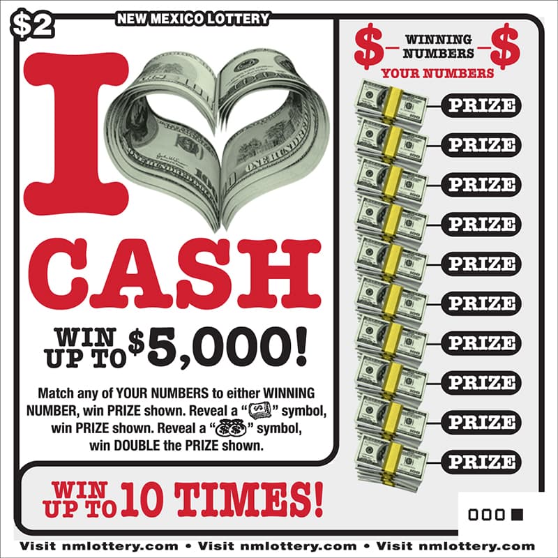 I Love Cash scratch-off ticket